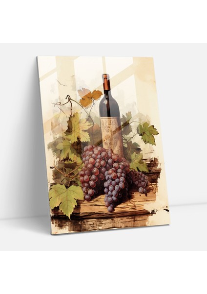 Kır Dokusu Cam Tablo - Şarap Cam Duvar Sanatı Nostalji Kır
