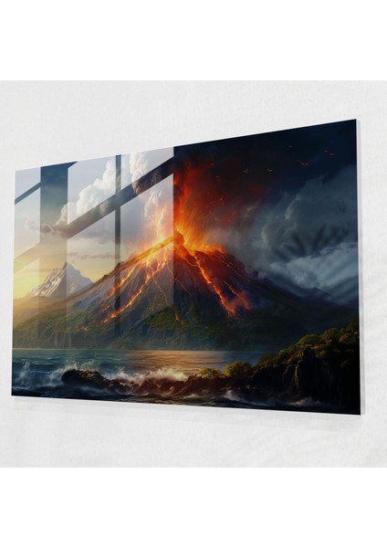 Volkan Cam Tablo - Cam Sanat Canlı Detaylar Volkan Temalı Duvar Tablosu