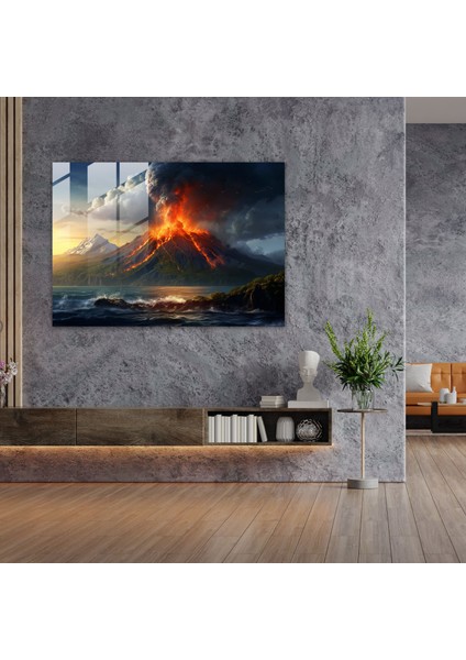 Volkan Cam Tablo - Cam Sanat Canlı Detaylar Volkan Temalı Duvar Tablosu fiyatları