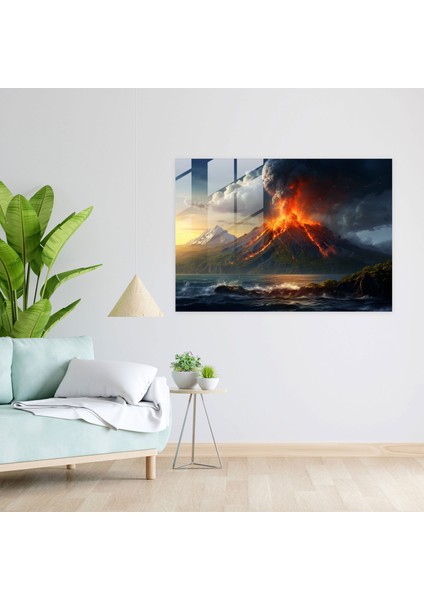 Volkan Cam Tablo - Cam Sanat Canlı Detaylar Volkan Temalı Duvar Tablosu modelleri