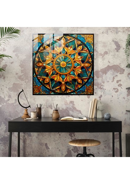Kutsal Mandala Cam Tablosu - Ruhsal Cam Tablo Vitray Mandala modelleri