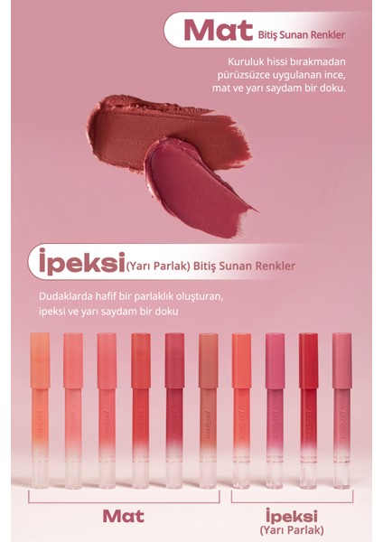 Tek Dokunuşla Pürüzsüzce Uygulanan Hafif Yapılı Kalem Ruj Perıpera Slip On My Lip (S02 Work Thebest)