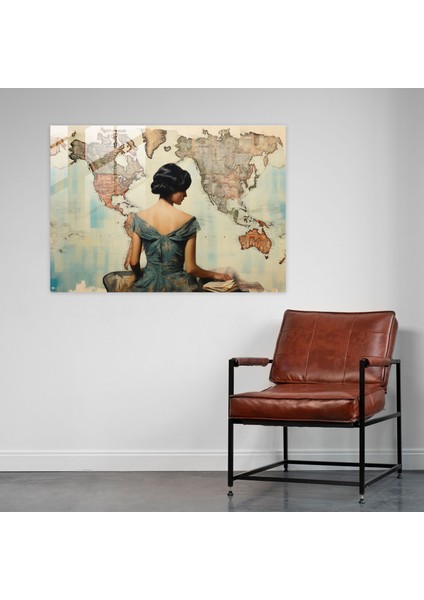 Dünya Haritası Ev Dekorasyonu - Dünya Haritası Haritalar Karışık Medya Kolaj Cam Tablo modelleri
