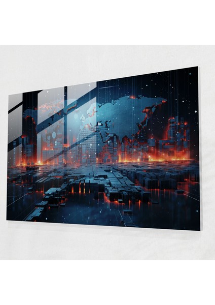 Dünya Haritası Cam Tablo - Dünya Haritası 2 Cam Duvar Sanatı Cam Tablo Gelecek Odaklı