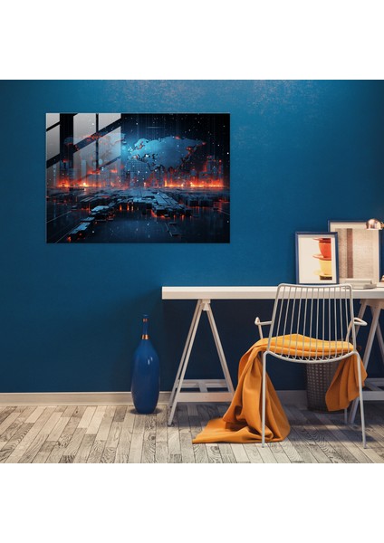 Dünya Haritası Cam Tablo - Dünya Haritası 2 Cam Duvar Sanatı Cam Tablo Gelecek Odaklı fiyatları