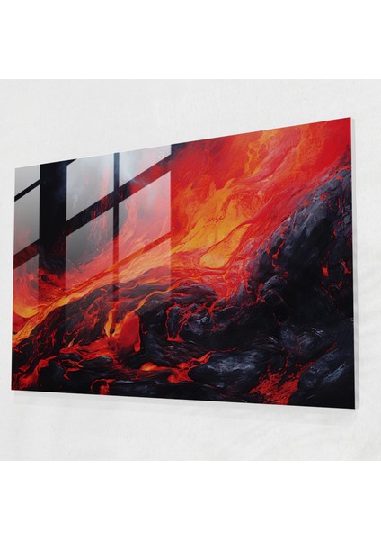 Volkan Cam Tablo - Volkan Duvar Dekorasyonu Soyut Dönen Lava