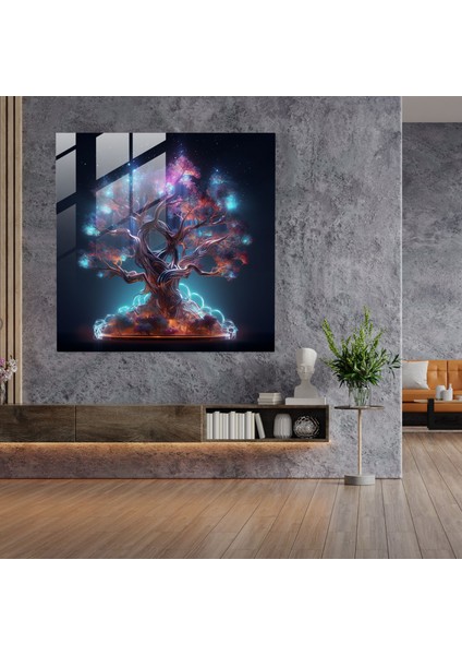 Gelecek Temalı Yaşam Ağacı Cam Tablo - Yaşam Ağacı Cam Sanat Duvar Dekorasyonu Cam Duvar Sanatı fiyatları