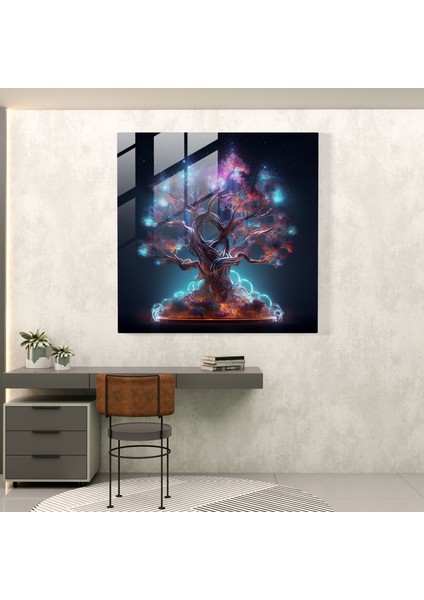 Gelecek Temalı Yaşam Ağacı Cam Tablo - Yaşam Ağacı Cam Sanat Duvar Dekorasyonu Cam Duvar Sanatı modelleri