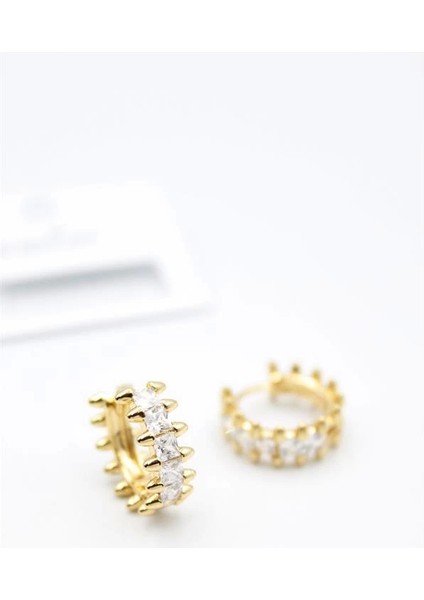 Taşlı Halka Küpe - Altın