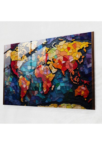 Dünya Haritası Cam Sanat - Dünya Haritası 2 Cam Duvar Sanatı Ev Dekorasyonu