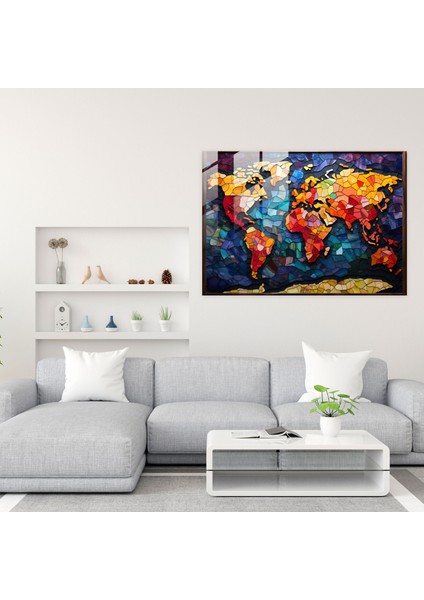 Dünya Haritası Cam Sanat - Dünya Haritası 2 Cam Duvar Sanatı Ev Dekorasyonu fiyatları