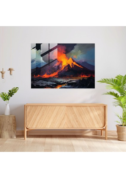 Canlı Volkan Cam Duvar Sanatı - Volkan Cesur Fırça Darbeleri Volkanik Manzara Cam Sanatı modelleri