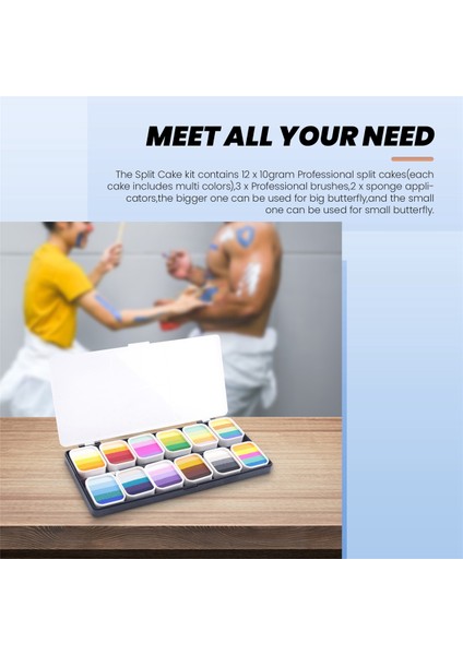 Yüz Boyası Seti 12 Bölünmüş Kek Paleti, Suyla Aktifleşen Vücut Boyası Seti (Yurt Dışından) fiyatları