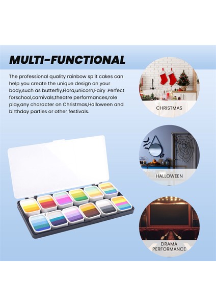 Yüz Boyası Seti 12 Bölünmüş Kek Paleti, Suyla Aktifleşen Vücut Boyası Seti (Yurt Dışından) modelleri