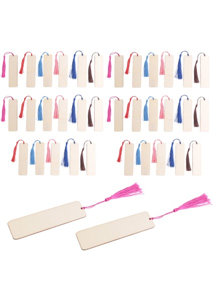 36 Pcs Boş Ahşap Yer Imleri ve Püsküller Dikdörtgen Çocuklar Için Işaret Işareti Boya Üretimi Ev Diy Zanaat Dekorasyon (Yurt Dışından)