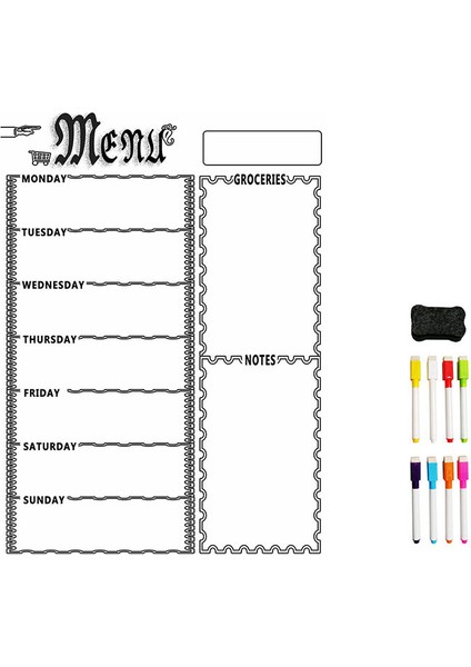 A3 Mutfak Buzdolabı Için Manyetik Beyaz Tahta Sayfası Çok Havimalı Buzdolabı Haftalık Beyaz Tahta Takvimi 8 Pen (Beyaz) ile Menü Planlaması Için Takvim (Yurt Dışından)
