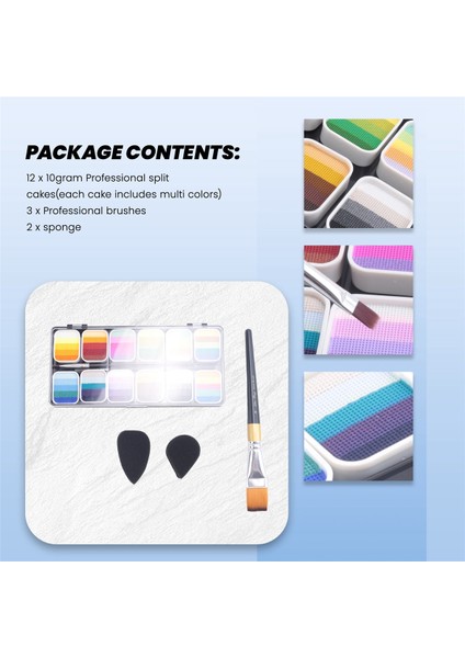 Yüz Boyası Seti 12 Bölünmüş Kek Paleti, Suyla Aktifleşen Vücut Boyası Seti (Yurt Dışından) indirimleri