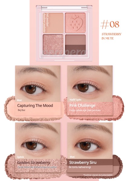 Mat, Parıltılı Tonlarda 5'li Far Paleti PERIPERA Ink Pocket Shadow Palette (08 Strawberry In Mute) fırsatları