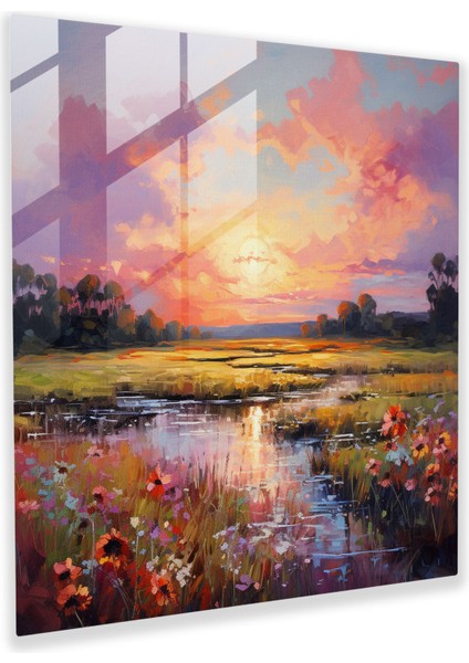 Huzurlu Şafak Cam Tablo - Şafak Yağlı Boya Ev Dekorasyonu Modern Sanat