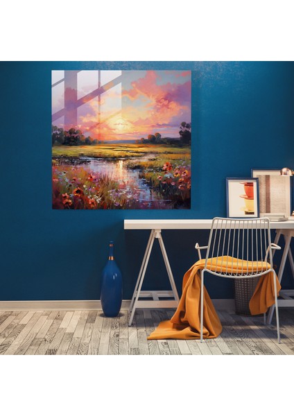 Huzurlu Şafak Cam Tablo - Şafak Yağlı Boya Ev Dekorasyonu Modern Sanat fiyatları