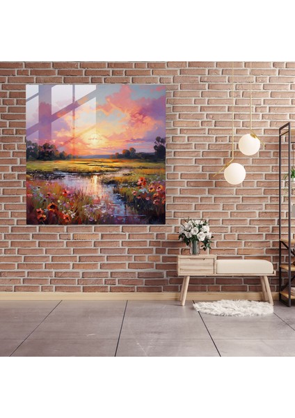 Huzurlu Şafak Cam Tablo - Şafak Yağlı Boya Ev Dekorasyonu Modern Sanat modelleri