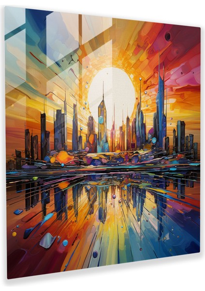 Şafak Cam Tablo - Soyut Şehir Manzarası - Şafak Cam Sanatı Enerjik Cam Tablo