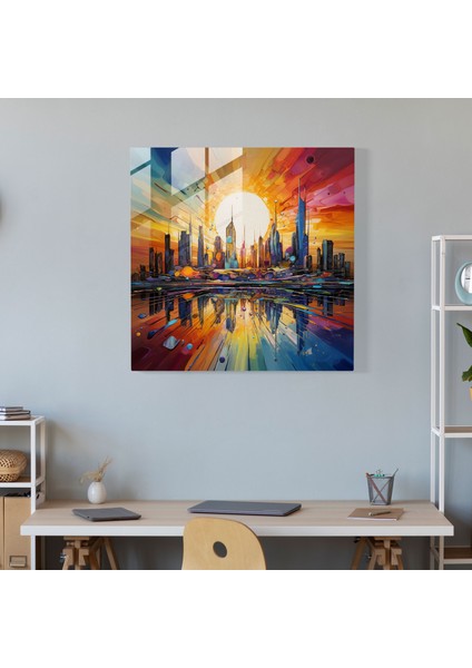 Şafak Cam Tablo - Soyut Şehir Manzarası - Şafak Cam Sanatı Enerjik Cam Tablo fiyatları