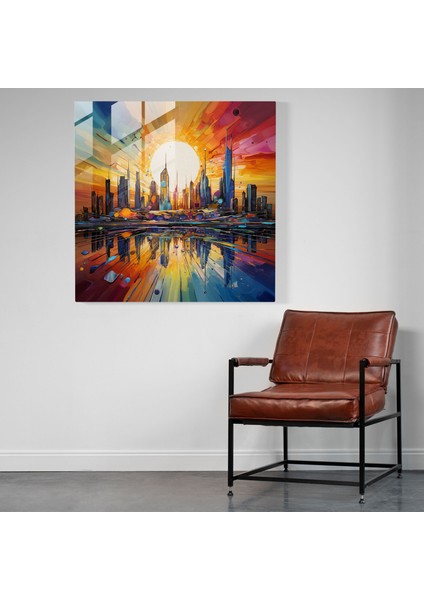 Şafak Cam Tablo - Soyut Şehir Manzarası - Şafak Cam Sanatı Enerjik Cam Tablo modelleri