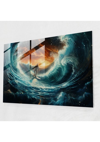 Kozmik Binici Cam Duvar Sanatı - Sörf Surrealist Sanat Kozmik Enerji Cam Duvar Sanatı