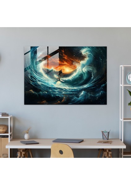Kozmik Binici Cam Duvar Sanatı - Sörf Surrealist Sanat Kozmik Enerji Cam Duvar Sanatı modelleri