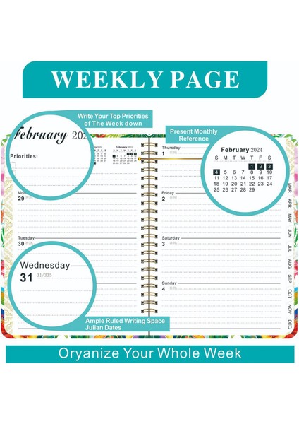 2024 Planlayıcısı, 12 Aylık Haftalık Planlayıcı Ocak'tan Aralık 2024'E, 8,5x6,2 Inç (Yurt Dışından) fiyatları