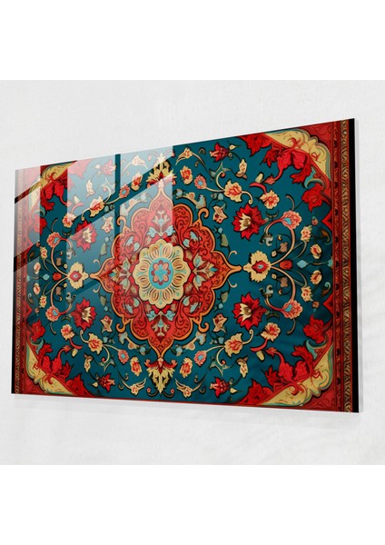 Türk Halı Desenli Cam Tablo - Türk Halısı Duvar Dekorasyonu Detaylı Desenler Cam Duvar Sanatı