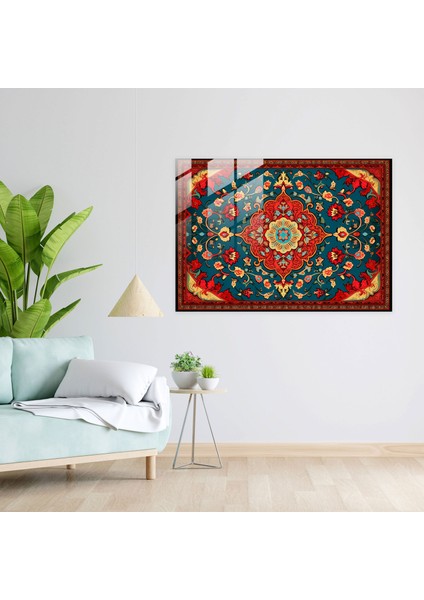 Türk Halı Desenli Cam Tablo - Türk Halısı Duvar Dekorasyonu Detaylı Desenler Cam Duvar Sanatı fiyatları