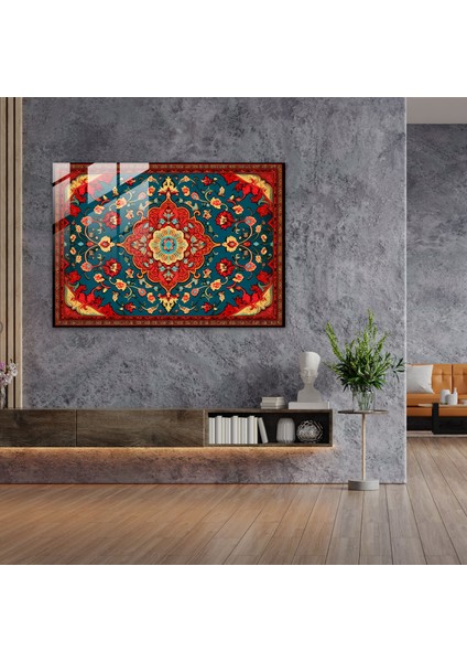 Türk Halı Desenli Cam Tablo - Türk Halısı Duvar Dekorasyonu Detaylı Desenler Cam Duvar Sanatı modelleri
