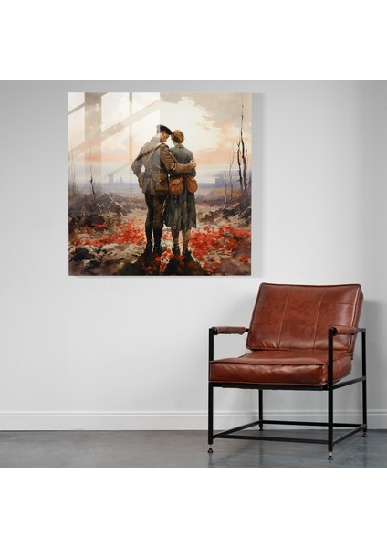 Fısıldayan Veda Cam Tablo - Askerlerin Veda Etmeleri - Romantik Suluboya Cam Duvar Sanatı fiyatları