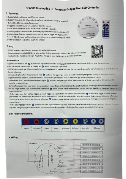 SP608E 8 Kanal WS2811-WS2812B Pixel Kontrol Devresi 5-24V