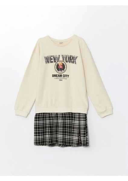 Lcw Kids Bej Bisiklet Yaka Kız Çocuk Elbise