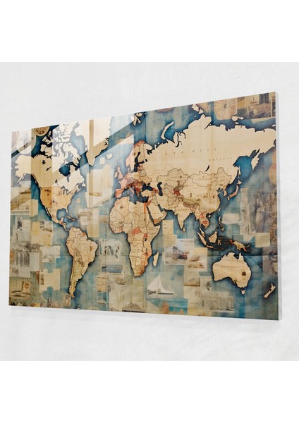 Dünya Haritası Duvar Dekorasyonu - Dünya Haritası 2 Damgalar Kartpostal