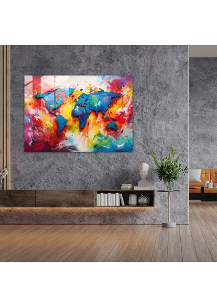 Dünya Haritası Cam Tablo - Modern Sanat Dünya Haritası 2 fiyatları