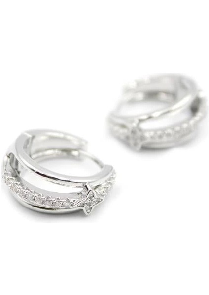 Taşlı Halka Küpe - Gümüş