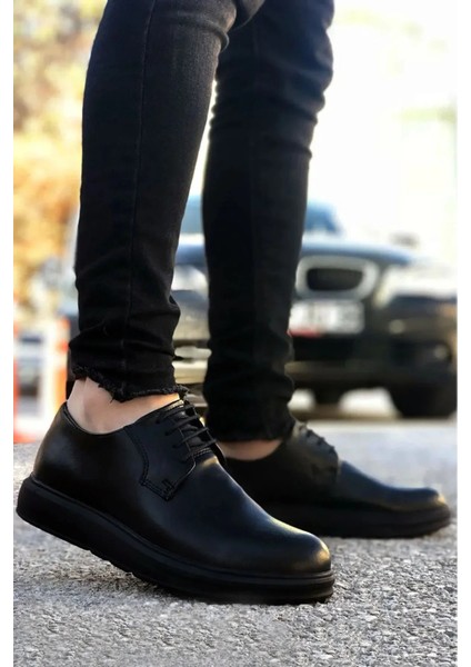 Klasik Model Deri Tarz Bağcıklı Siyah Erkek Ayakkabı