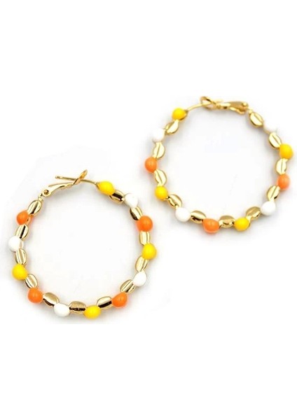 Mineli Halka Küpe - Çok Renkli