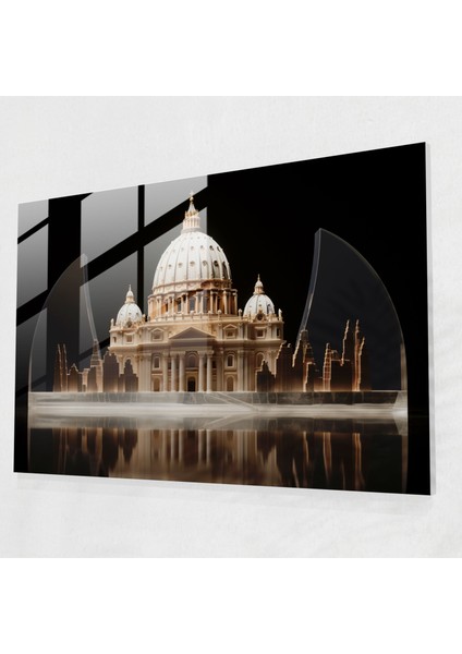 Vatikan Cam Tablo - Şık Aziz Petrus Bazilikası Minimalist Cam Duvar Sanatı - Vatikan Cam Tablo Minimalist Heykel Duvar Dekorasyonu