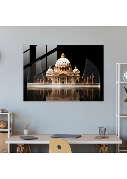 Vatikan Cam Tablo - Şık Aziz Petrus Bazilikası Minimalist Cam Duvar Sanatı - Vatikan Cam Tablo Minimalist Heykel Duvar Dekorasyonu modelleri
