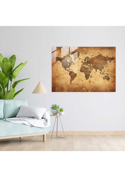 Dünya Haritası Cam Tablo - Antika Tarzı - Dünya Haritası 2 Antika Tarzı Duvar Süsü Nostalji fiyatları