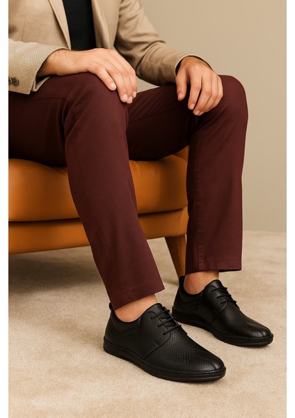 GR0369 Hakiki Deri Hafif Poli Taban Dikişli Aksesuarlı Delikli Günlük Espadril Tarz Ayakkabı