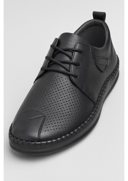 GR0369 Hakiki Deri Hafif Poli Taban Dikişli Aksesuarlı Delikli Günlük Espadril Tarz Ayakkabı