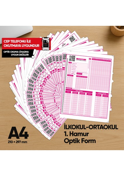 İlkokul-Ortaokul Deneme Sınavları için 500 Adet (80.gr) Optik Form fiyatları