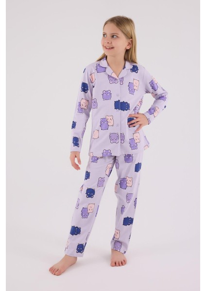 Kız Çocuk Gömlek Pijama Lila modelleri
