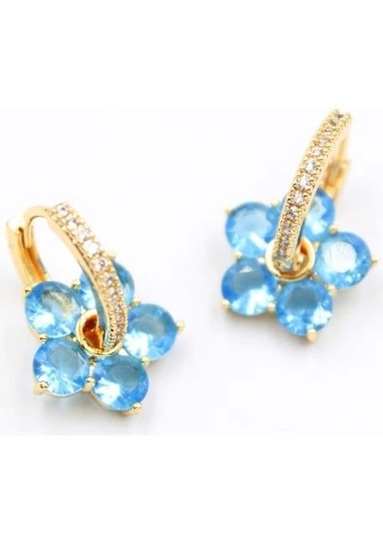 Taşlı Çiçek Küpe - Mavi fiyatları